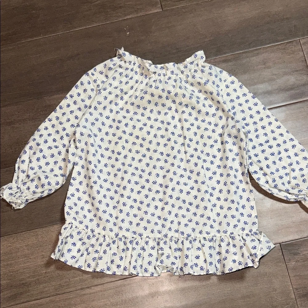 Vintage Blue & White Floral Ruffle Mini Dress / Tunic Size 2T